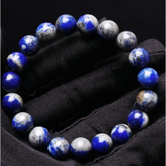 New! Genuine Natural Lapis Lazuli Beaded Bracelet - Picture 6 of 8